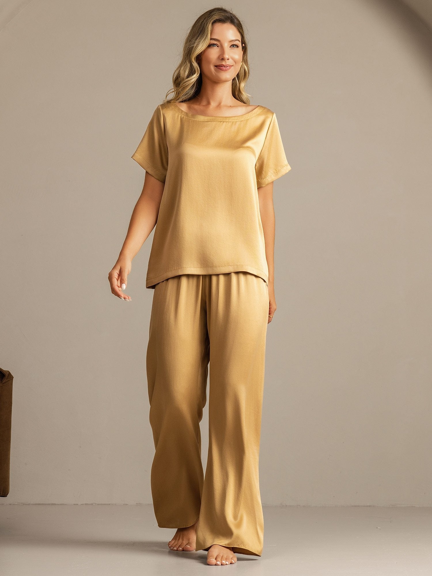 [Tan] SilkSilky-DK 19Momme Silke Womens Pajamas 007