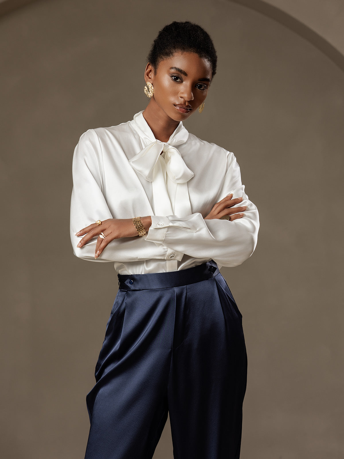 [Mørkeblå] SilkSilky-DK 19Momme Silke Womens Pants 003