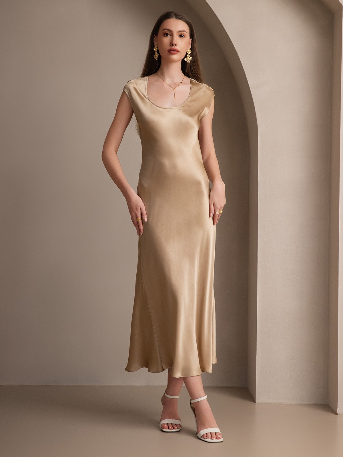[Champagne] SilkSilky-DK 19Momme Silke Dress 004