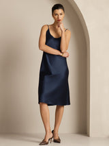 [Mørkeblå] SilkSilky-DK Sleeveless U hals Kjole 004