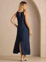 [Mørkeblå] SilkSilky-DK Sleeveless Crew Neck Kjole 002