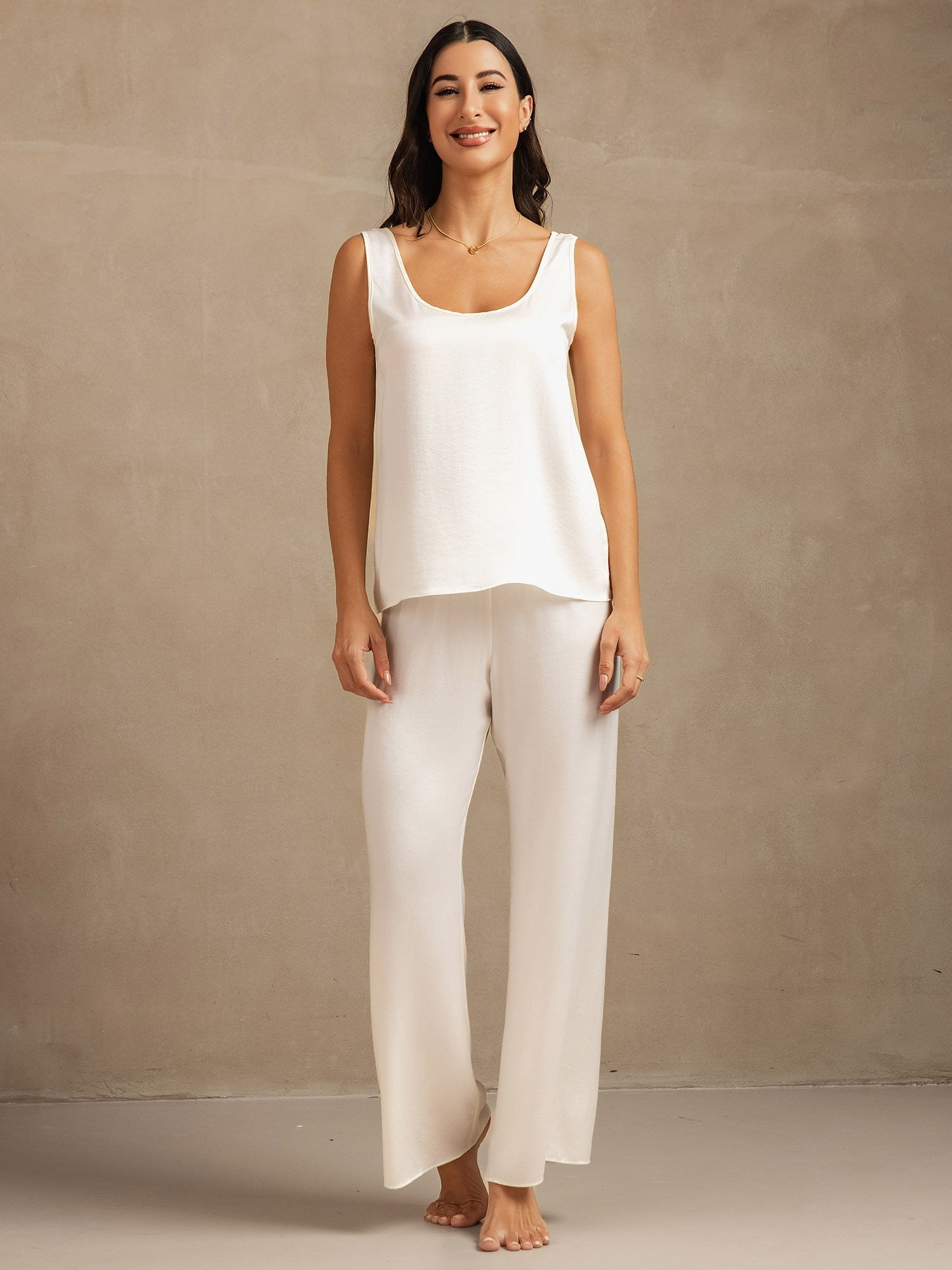 [Hvid] SilkSilky-DK 19Momme Silke Womens Pajamas 001,