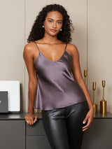 [Lilla Grå] SilkSilky-DK Spaghetti Strap V Neck Camisole Top 006