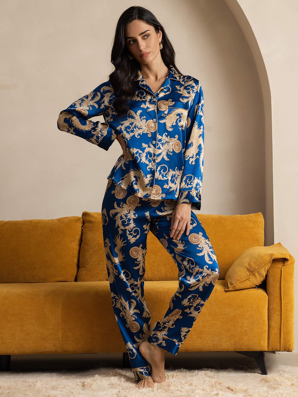 [Navy Drage] SilkSilky-DK Womens Pajamas 006