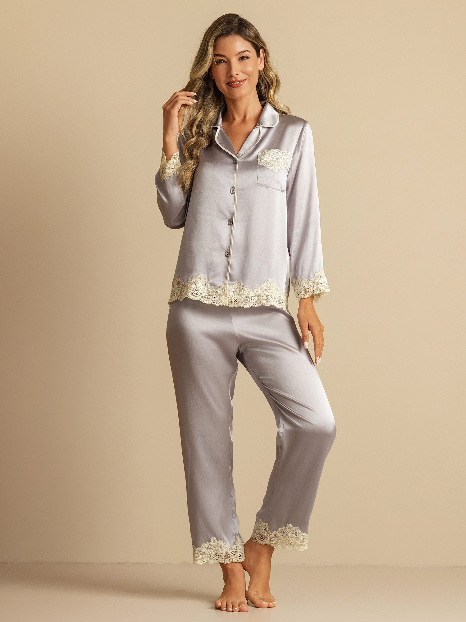[Lavendel] SilkSilky-DK Silke Womens Pajamas 003
