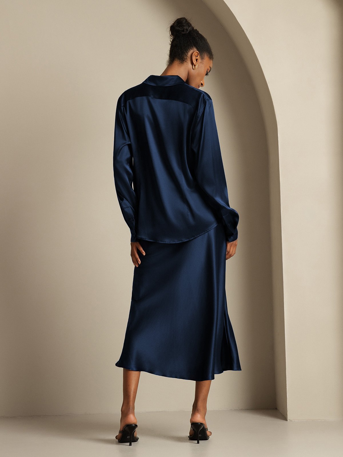 [Mørkeblå] SilkSilky-DK 19Momme Silke Womens Outfit Sets 002,