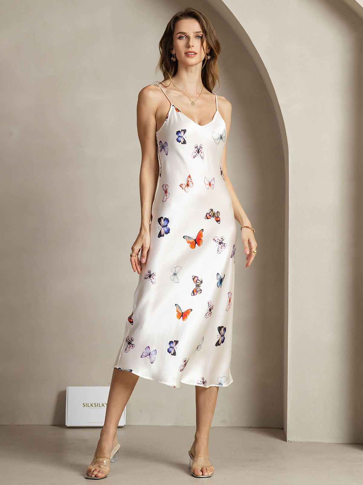[HvidSommerfugl] SilkSilky-DK 19Momme Silke Dress 001