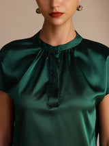 [Mørkegrøn] SilkSilky-DK Short Sleeve Blouse 004