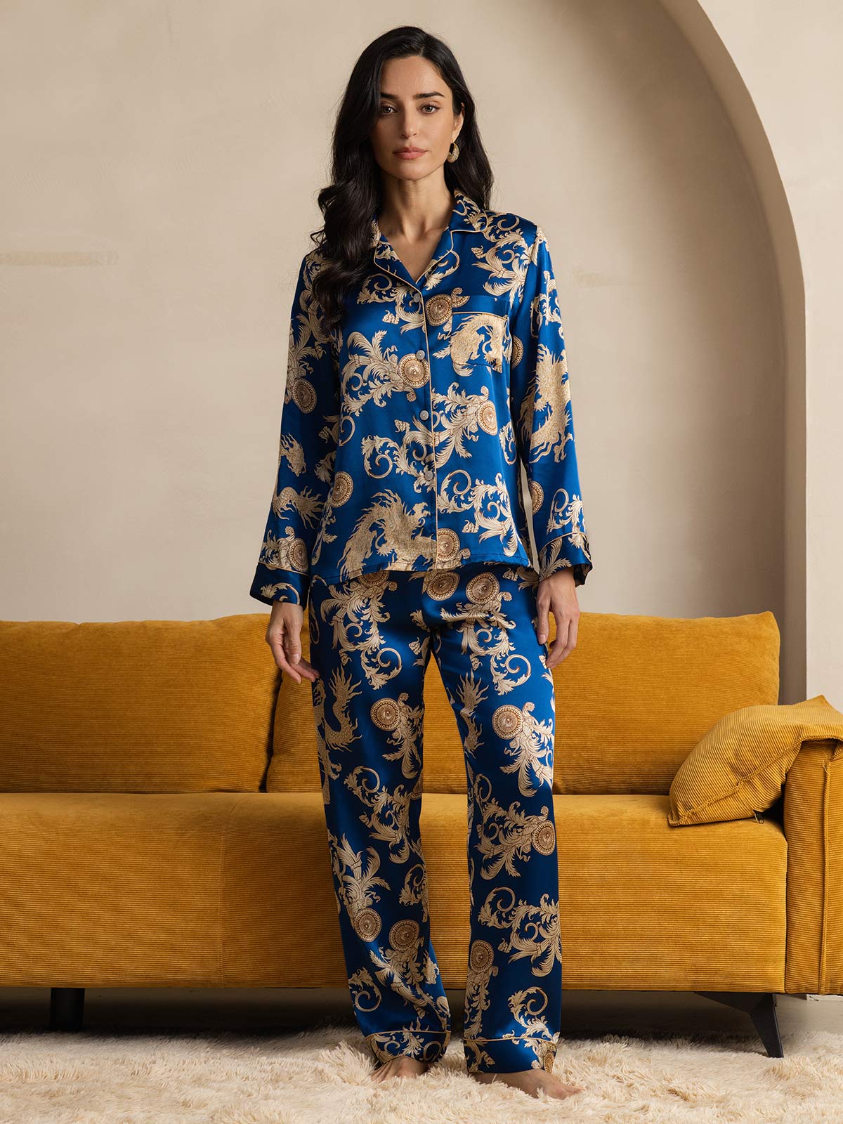 [Navy Drage] SilkSilky-DK Womens Pajamas 007