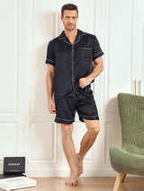 [Sort] SilkSilky-DK Short Sleeve Lapel Collar Pyjamas til Mænd 005