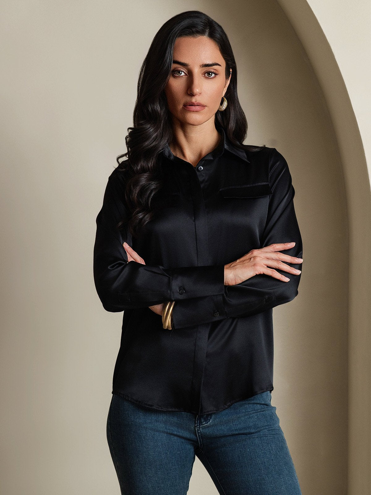 SilkSilky-DK 19Momme Silke Womens Shirt Sort 003