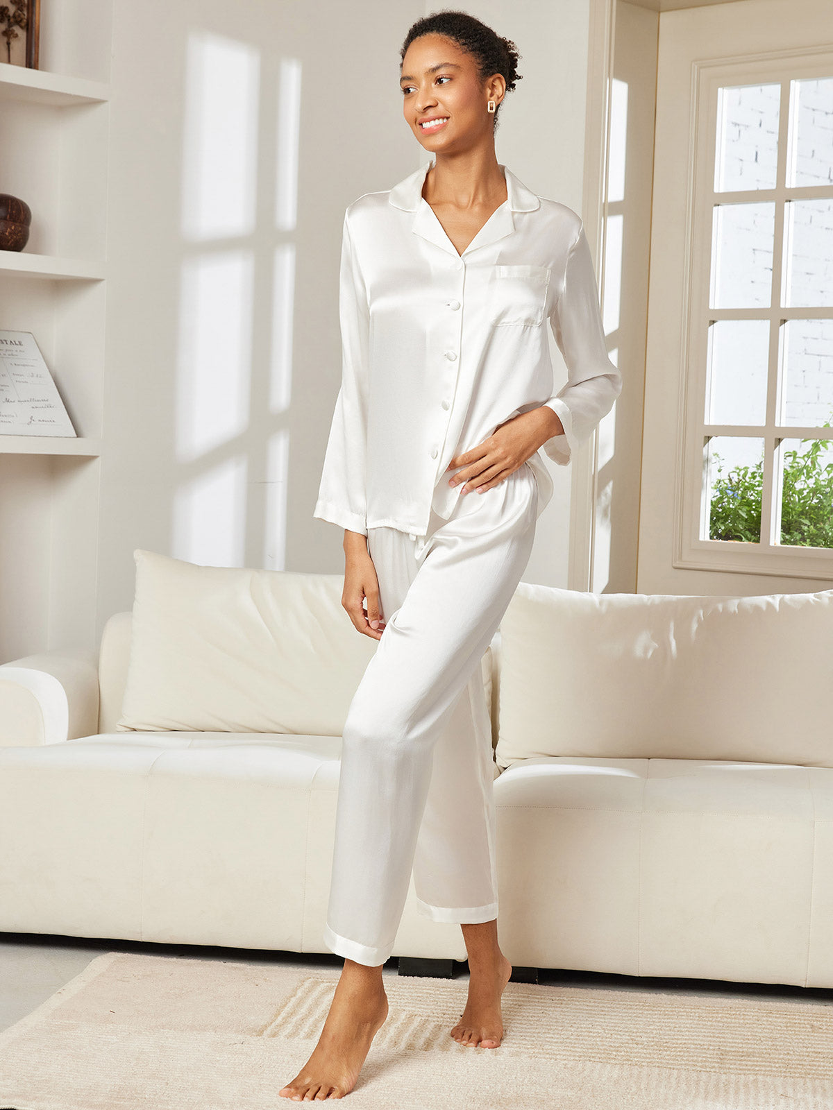 [Hvid] SilkSilky-DK Womens Pajamas 004