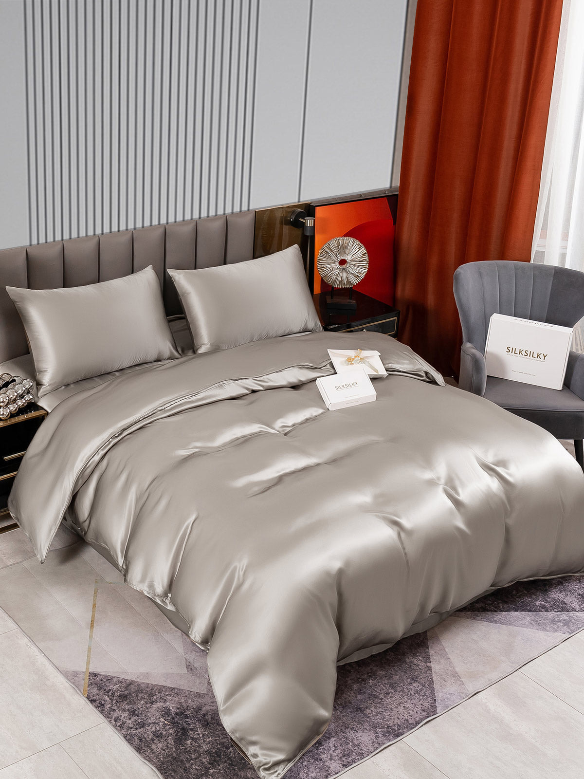 [Grå] SilkSilky-DK 22Momme Bedding Set 002