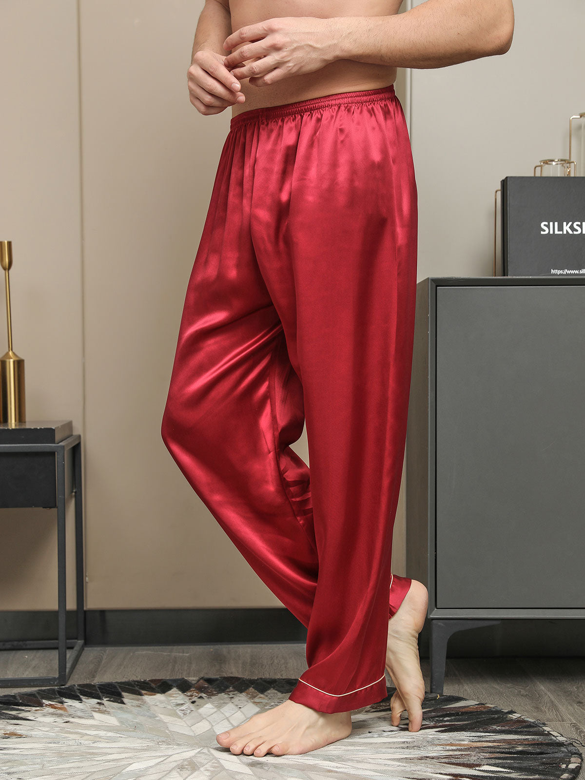 [Rød] SilkSilky-DK Mens Sleep Bottoms 003