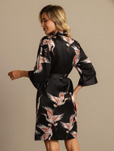[Sort] SilkSilky-DK 19Momme 3/4 ærme Dame Morgenkåbe 002