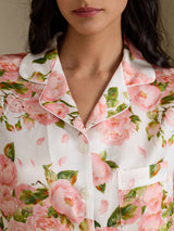 [Hvid Pæon] SilkSilky-DK Short Sleeve Notch Collar Dame Pyjamas 005