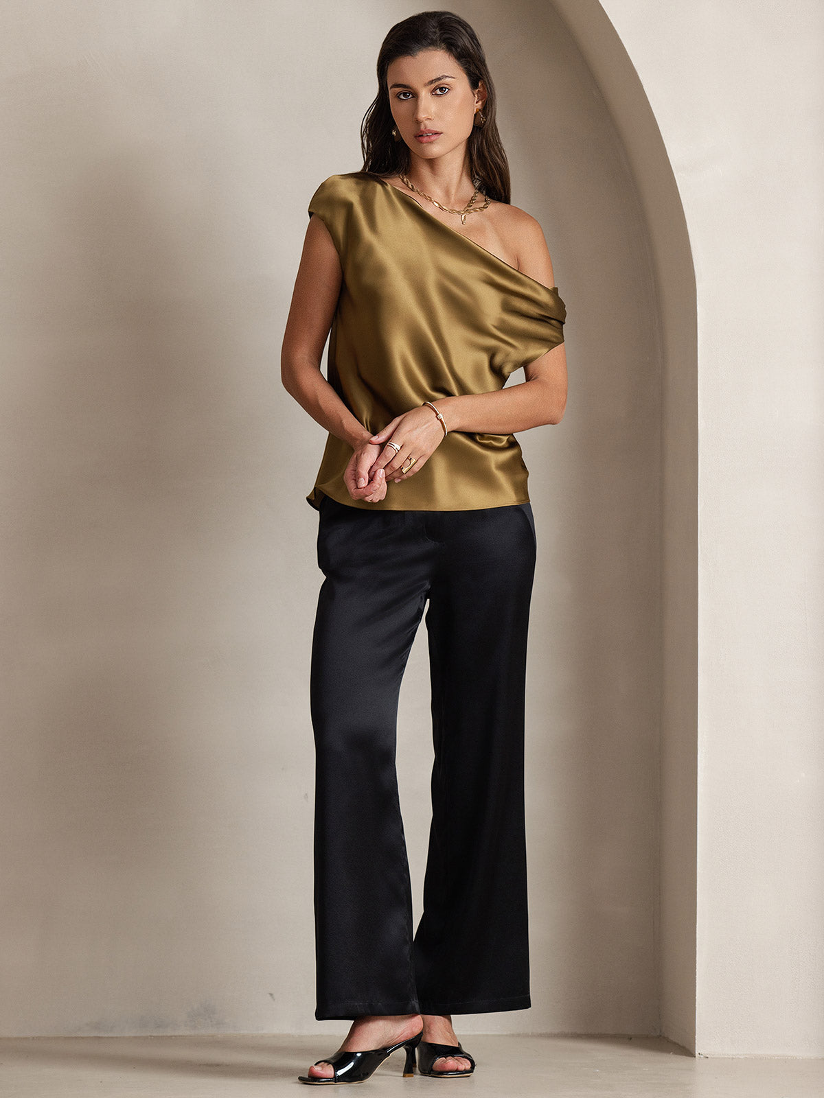SilkSilky-DK 19Momme Silke Womens T-Shirt Brun 007