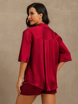 [Vin] SilkSilky-DK 19Momme Halv ærme Notchkrage Dame Pyjamas 002