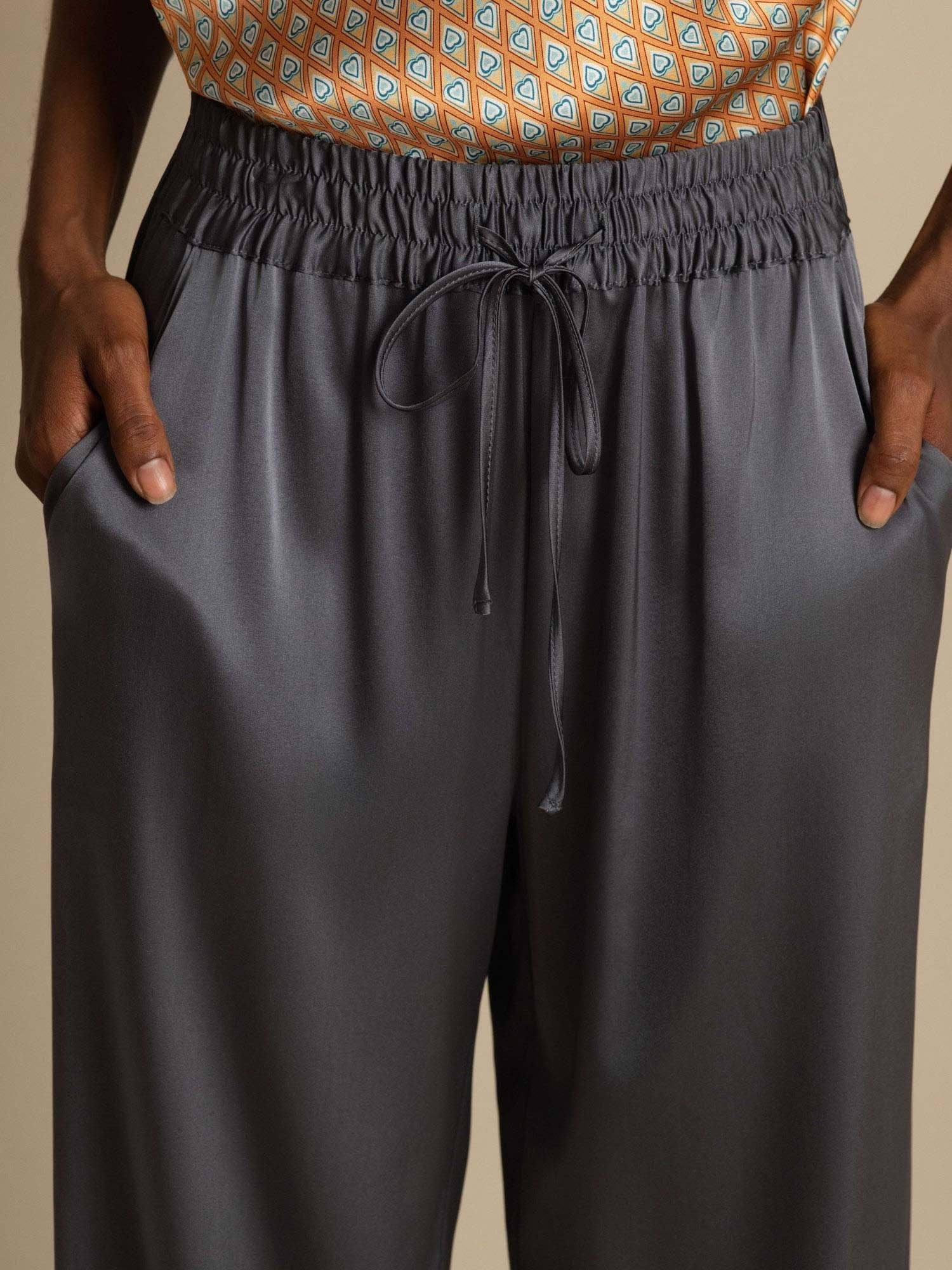 [Mørkegrå] SilkSilky-DK 19Momme Womens Pants 004