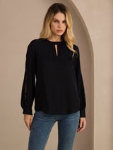 [Sort] SilkSilky-DK Long Sleeve Keyhole Neck Damebluser 001