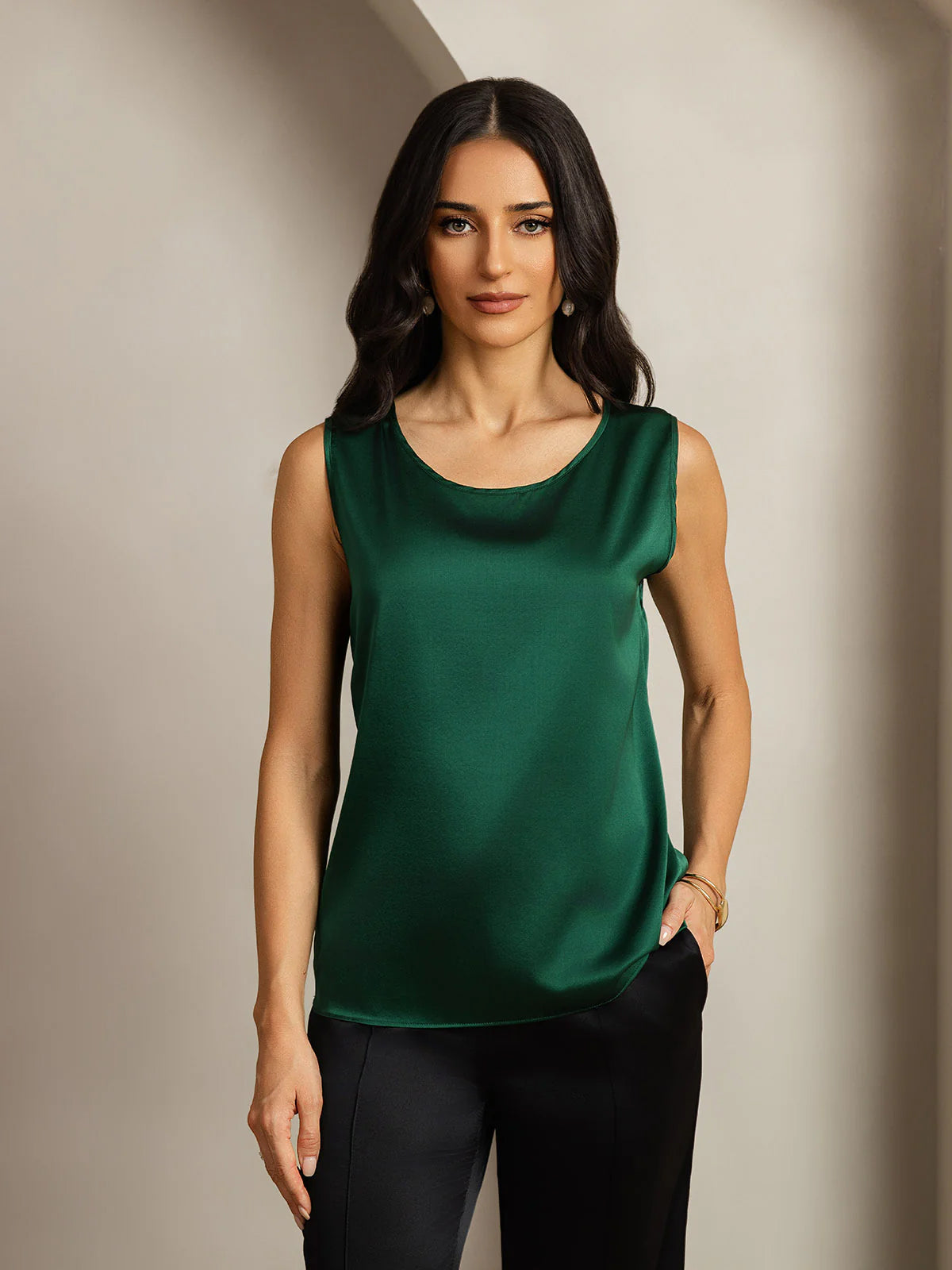 [Mørkegrøn] SilkSilky-DK 19Momme Silke Camisoles 005