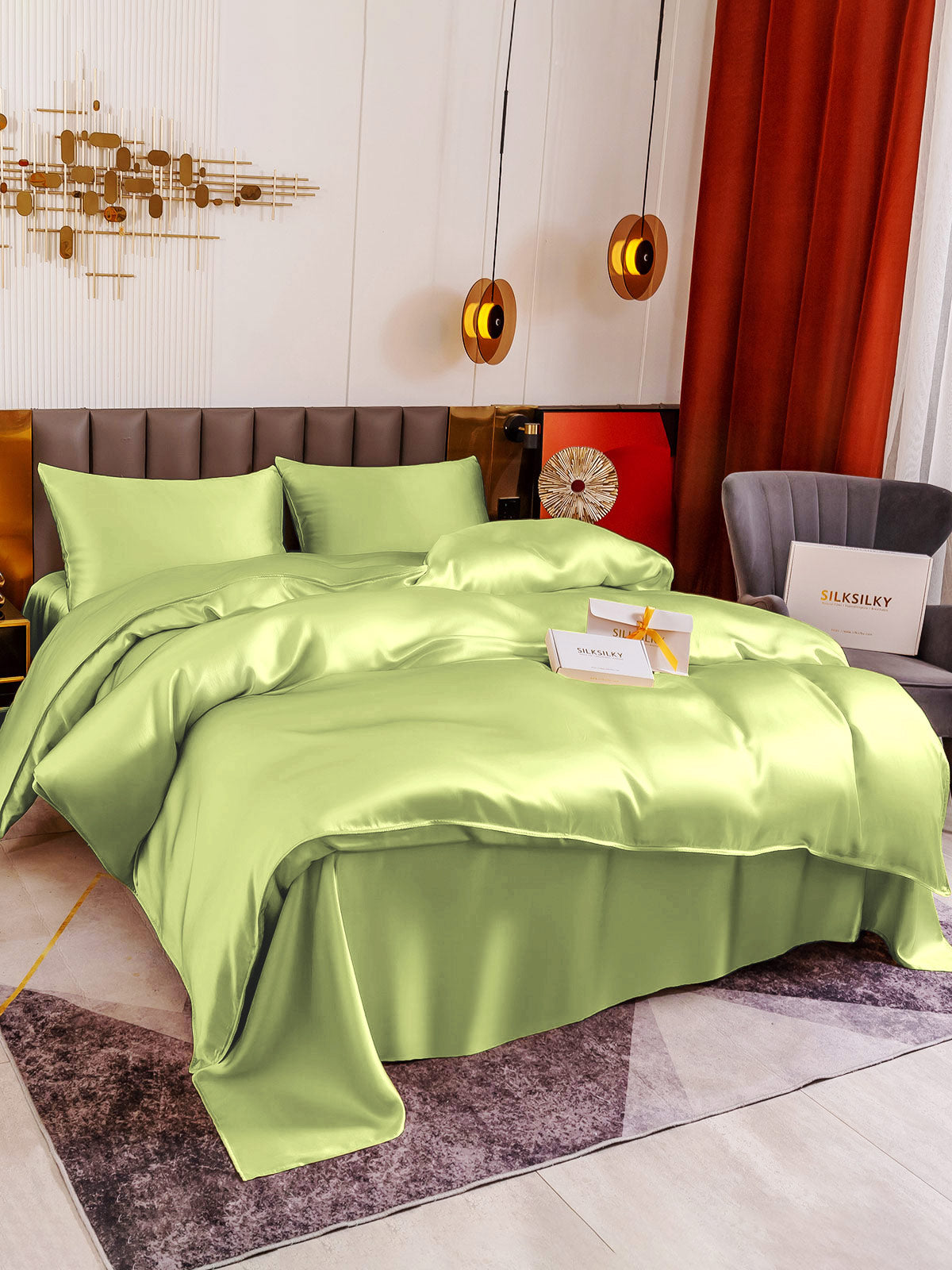 [Mintgrøn] SilkSilky-DK 19Momme Bedding Set 003