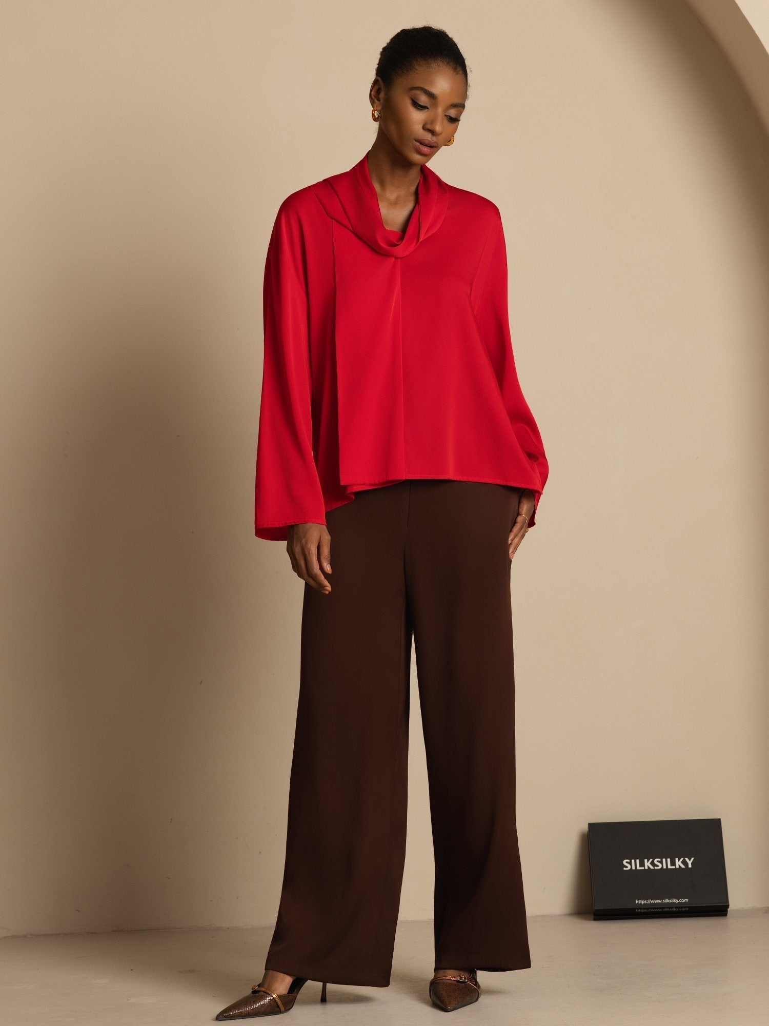 [Vin] SilkSilky-DK 19Momme Silke Langærmet V Hals Bluse 008