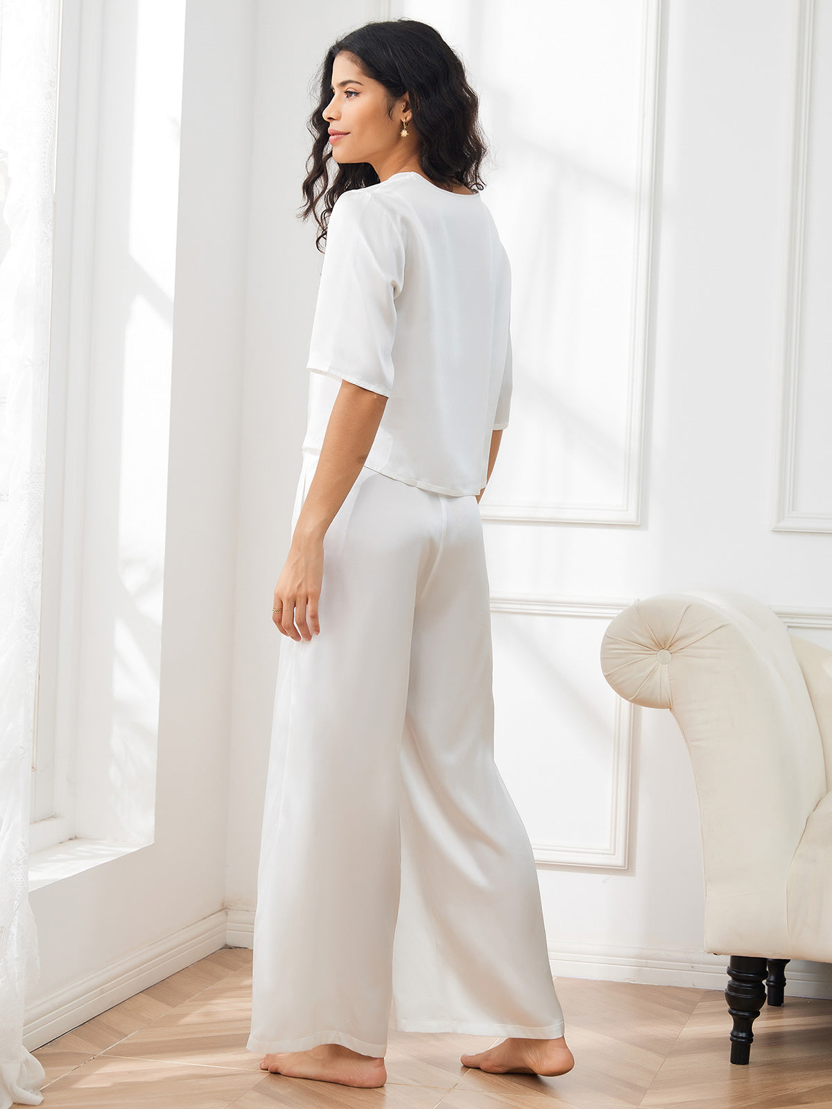 [Hvid] SilkSilky-DK Womens Pajamas 002