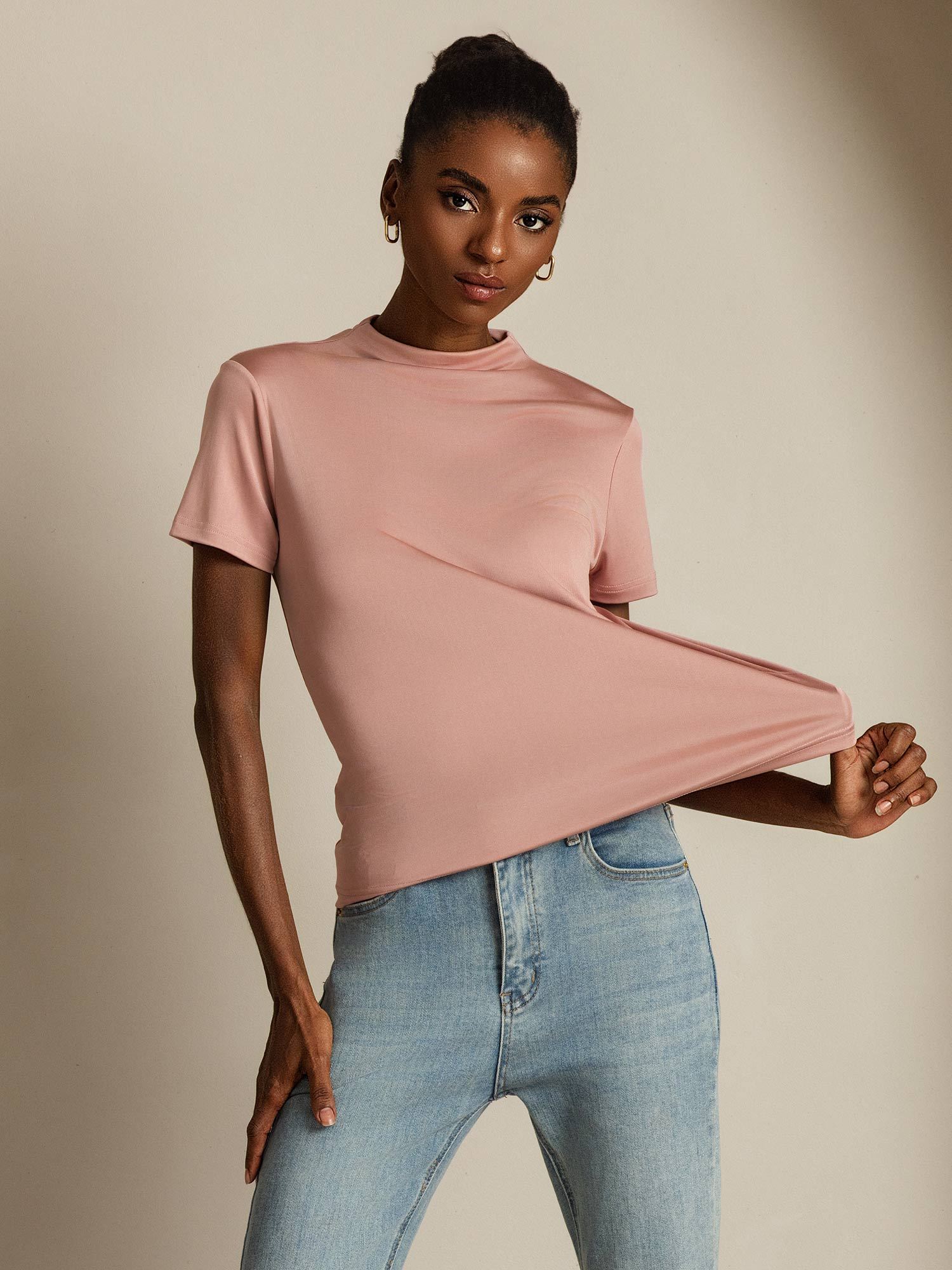 [Lyserød] SilkSilky-DK Silke Womens T-Shirt 001