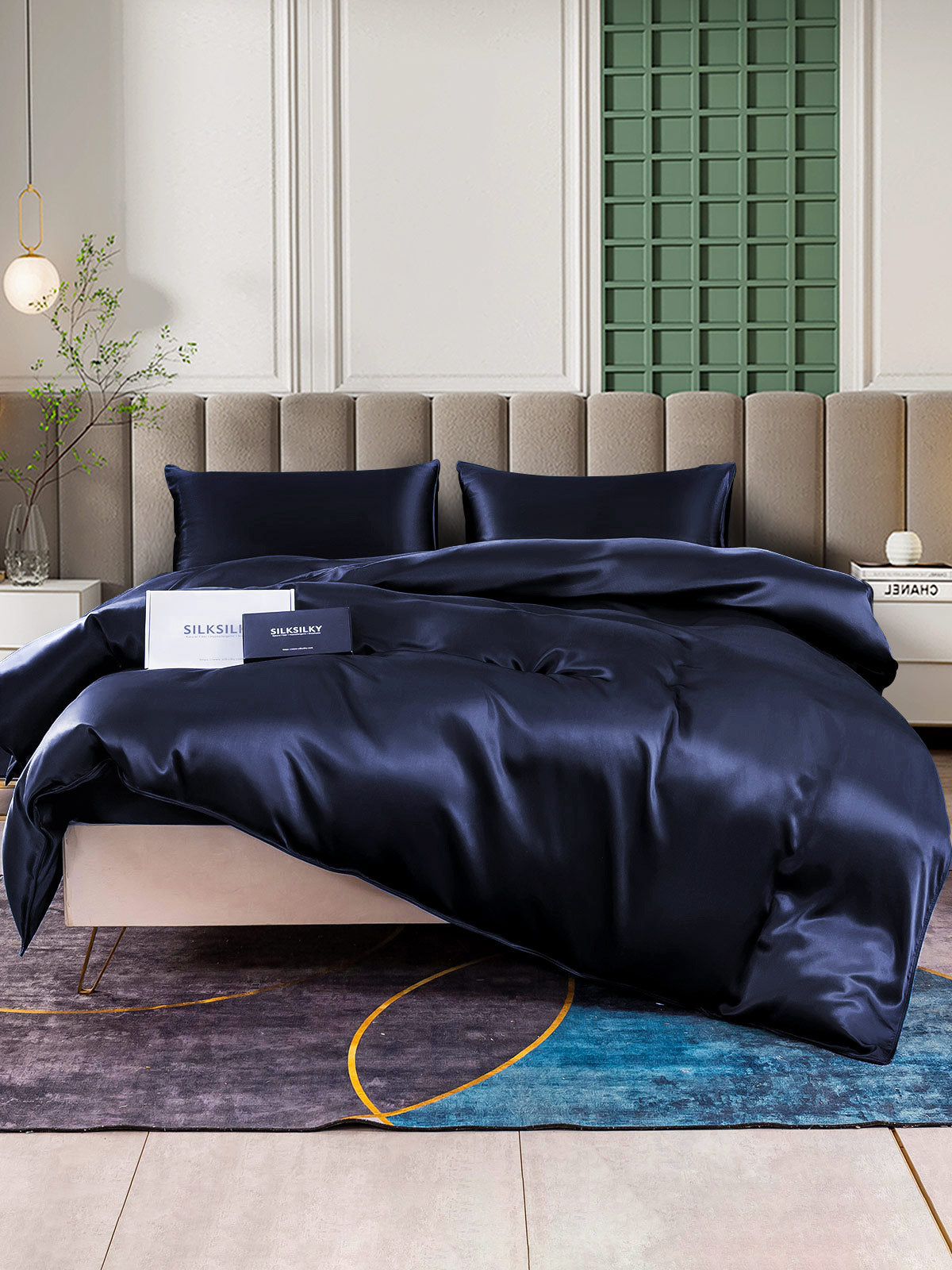 [Mørkeblå] SilkSilky-DK 25Momme Bedding Set 001