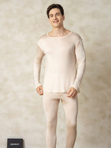 [Tan] SilkSilky-DK Langærmet Rund Hals Herre Lange Underbukser 004