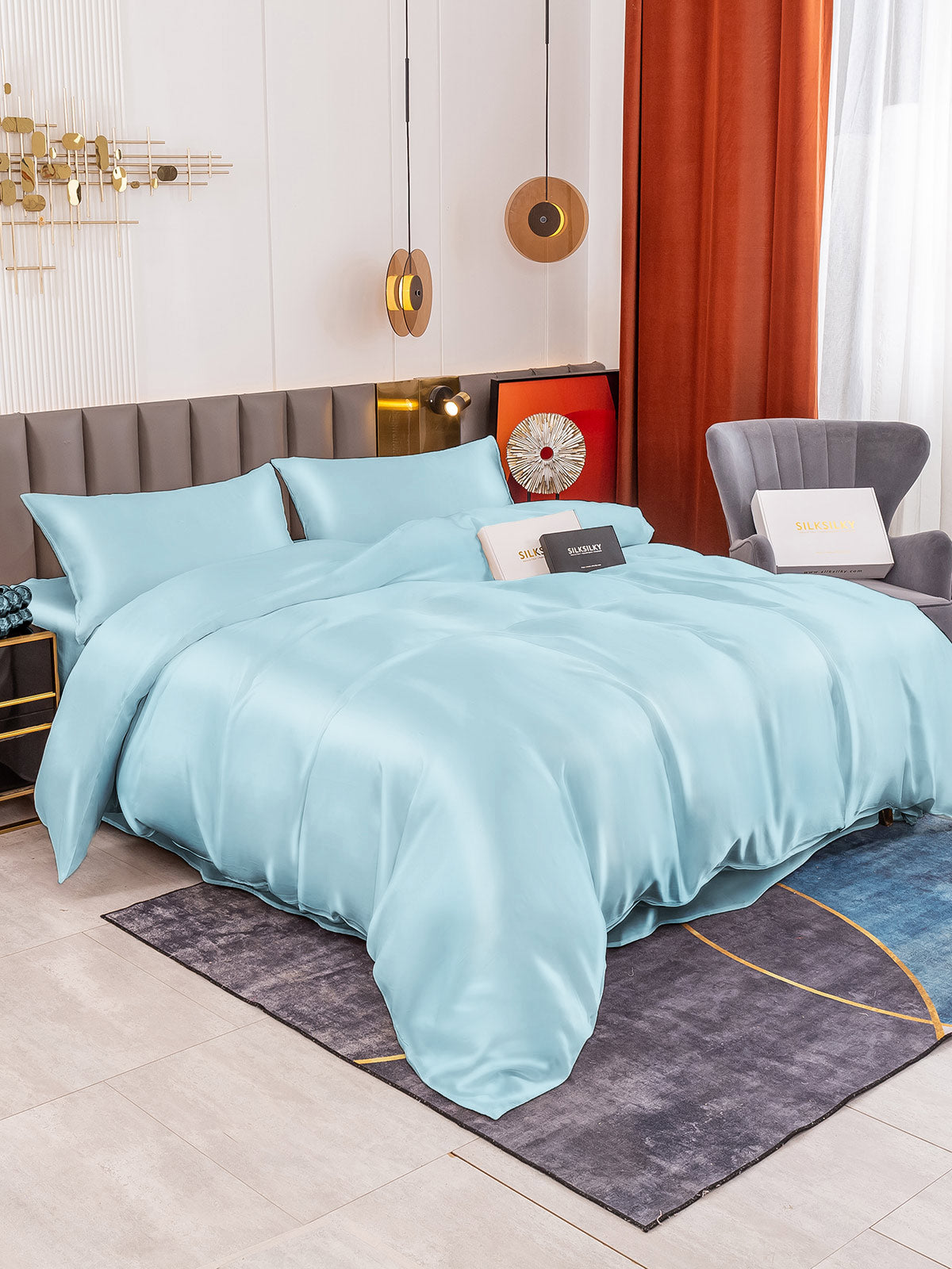 [Lyseblå] SilkSilky-DK 19Momme Bedding Set 002