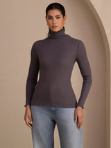 [Mørkegrå] SilkSilky-DK Long Sleeve Turtle Neck T-shirt til kvinder 001