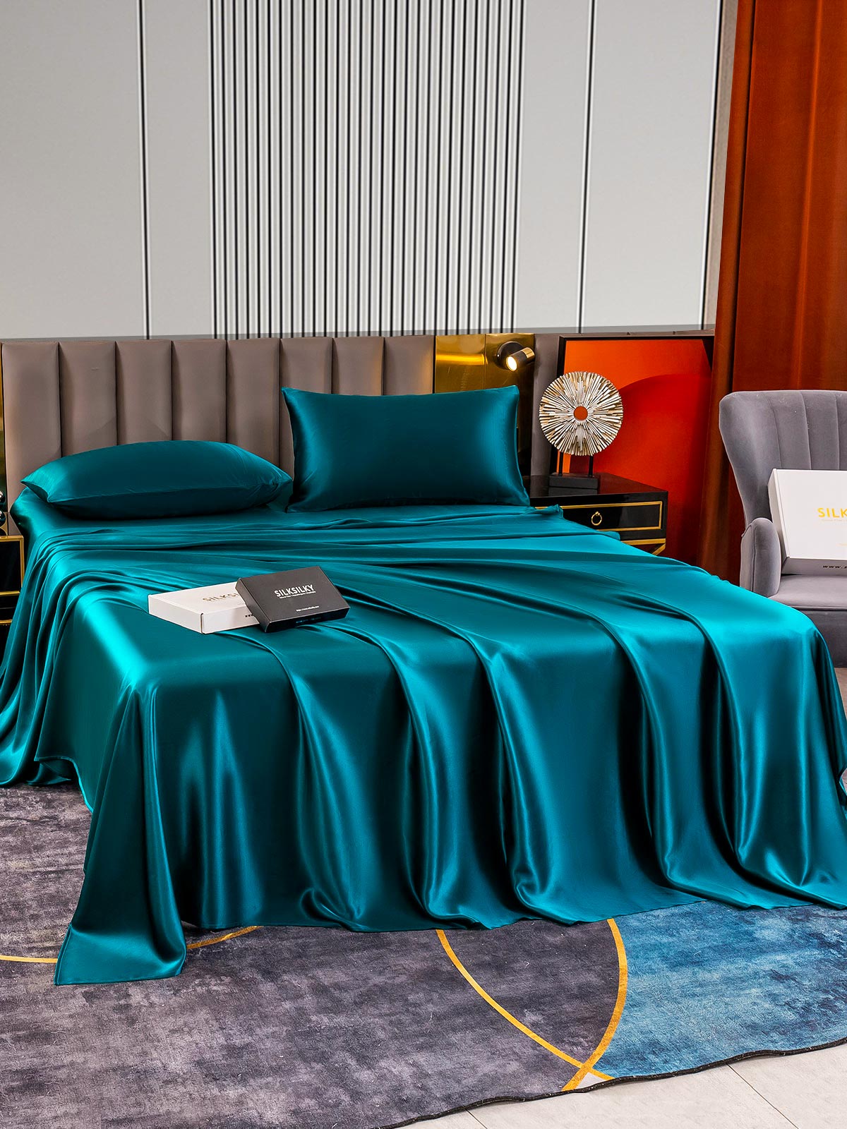 [Blågrøn] SilkSilky-DK 22Momme Bedding Set 003