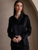 [Sort] SilkSilky-DK Long Sleeve Lapel Collar Dameskjorte 004