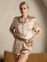 [Champagne] SilkSilky-DK Short Sleeve Lapel Collar Dame Pyjamas 004