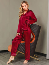 [Vin] SilkSilky-DK Long Sleeve Lapel Collar Dame Pyjamas 006