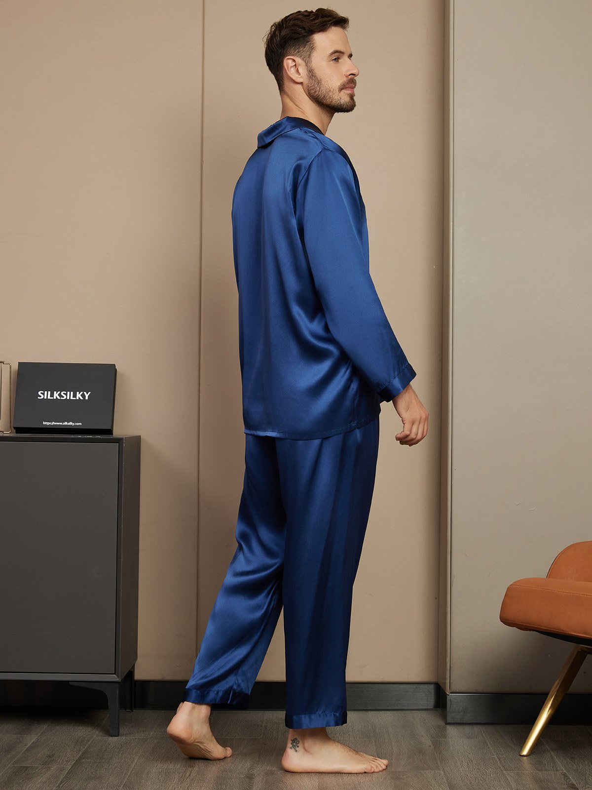 [Mørkeblå] SilkSilky-DK Mens Pajamas 002
