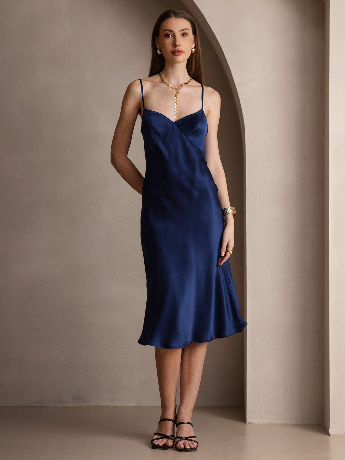 [Mørkeblå] SilkSilky-DK 19Momme Dress 001