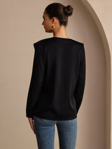 [Sort] SilkSilky-DK Long Sleeve Deep V Neck Damebluser 002