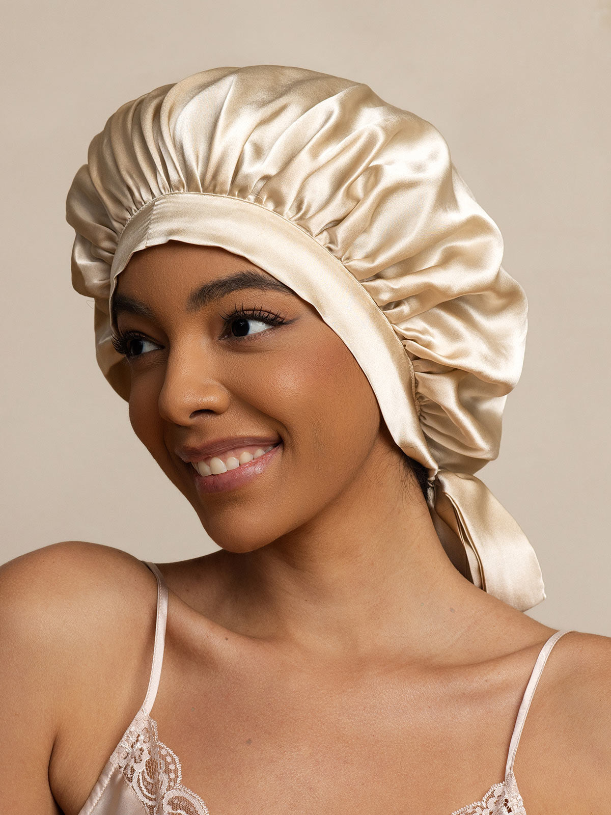 [Beige] SilkSilky-DK Sleep Cap 002