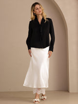 [Sort] SilkSilky-DK Long Sleeve Tie Neck Damebluser 006