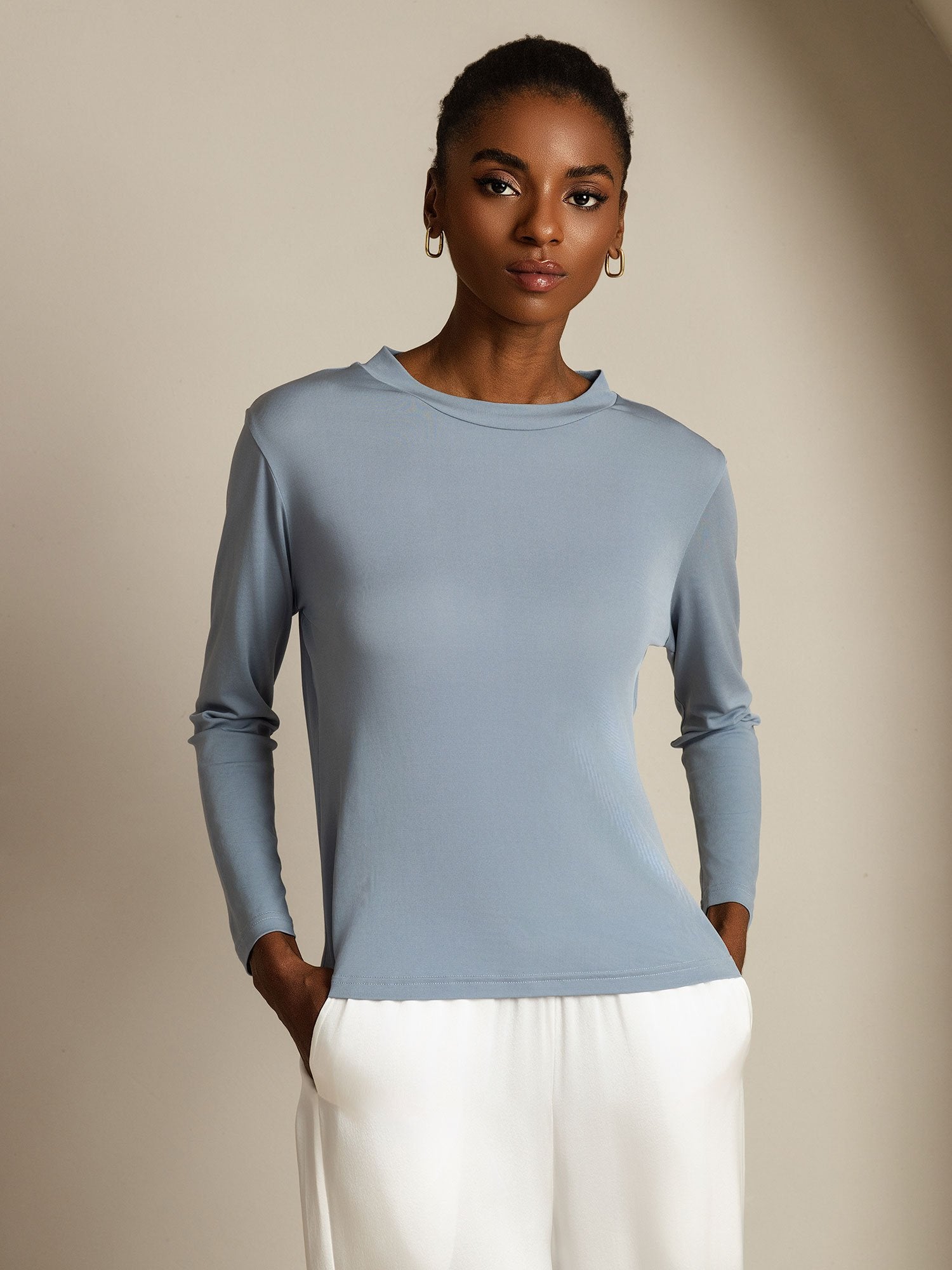 [Gråblå] SilkSilky-DK Silke Womens T-Shirt 006