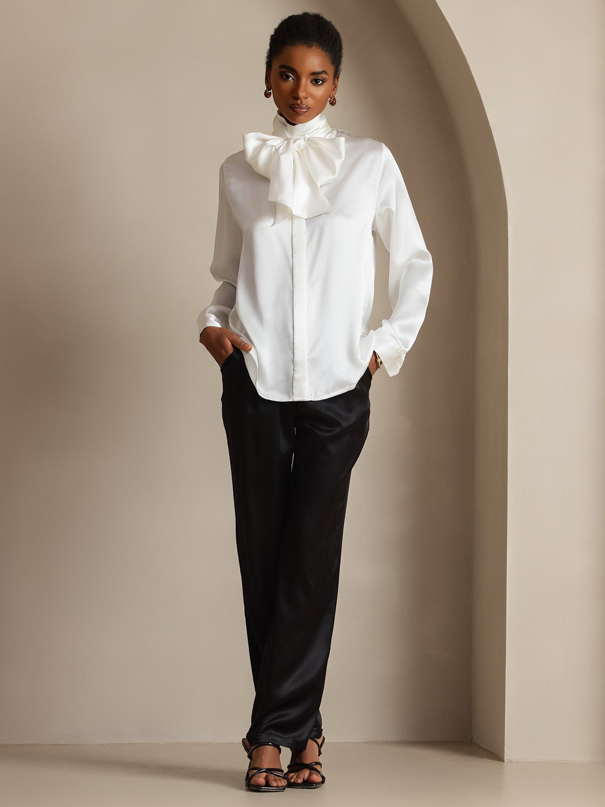 [Hvid] SilkSilky-DK 19Momme Silke Womens Shirt 007