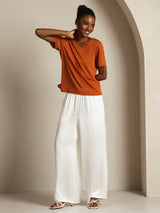 [Orange] SilkSilky-DK Short Sleeve V Neck T-shirt til kvinder 009