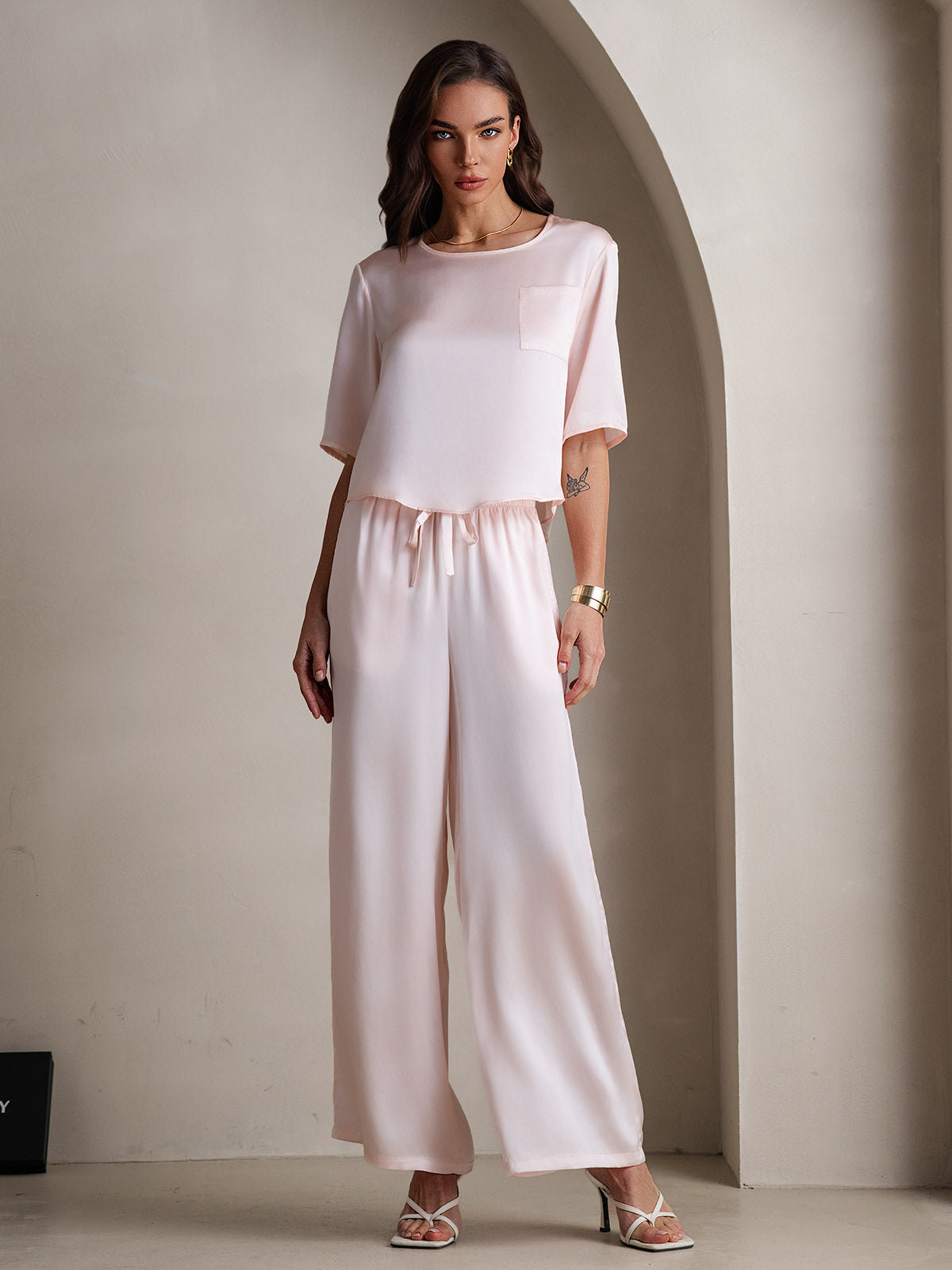 [Lyserød] SilkSilky-DK Womens Pajamas 001,