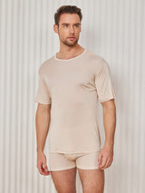 [Beige] SilkSilky-DK Kort ærme Tight Crew Neck Herre T-shirt 001