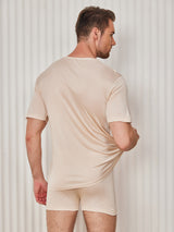 [Beige] SilkSilky-DK Kort ærme Tight Crew Neck Herre T-shirt 002