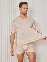 [Beige] SilkSilky-DK Kort ærme Tight Crew Neck Herre T-shirt 003