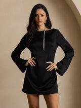 [Sort] SilkSilky-DK Long Sleeve Boat Neck Kjole 001